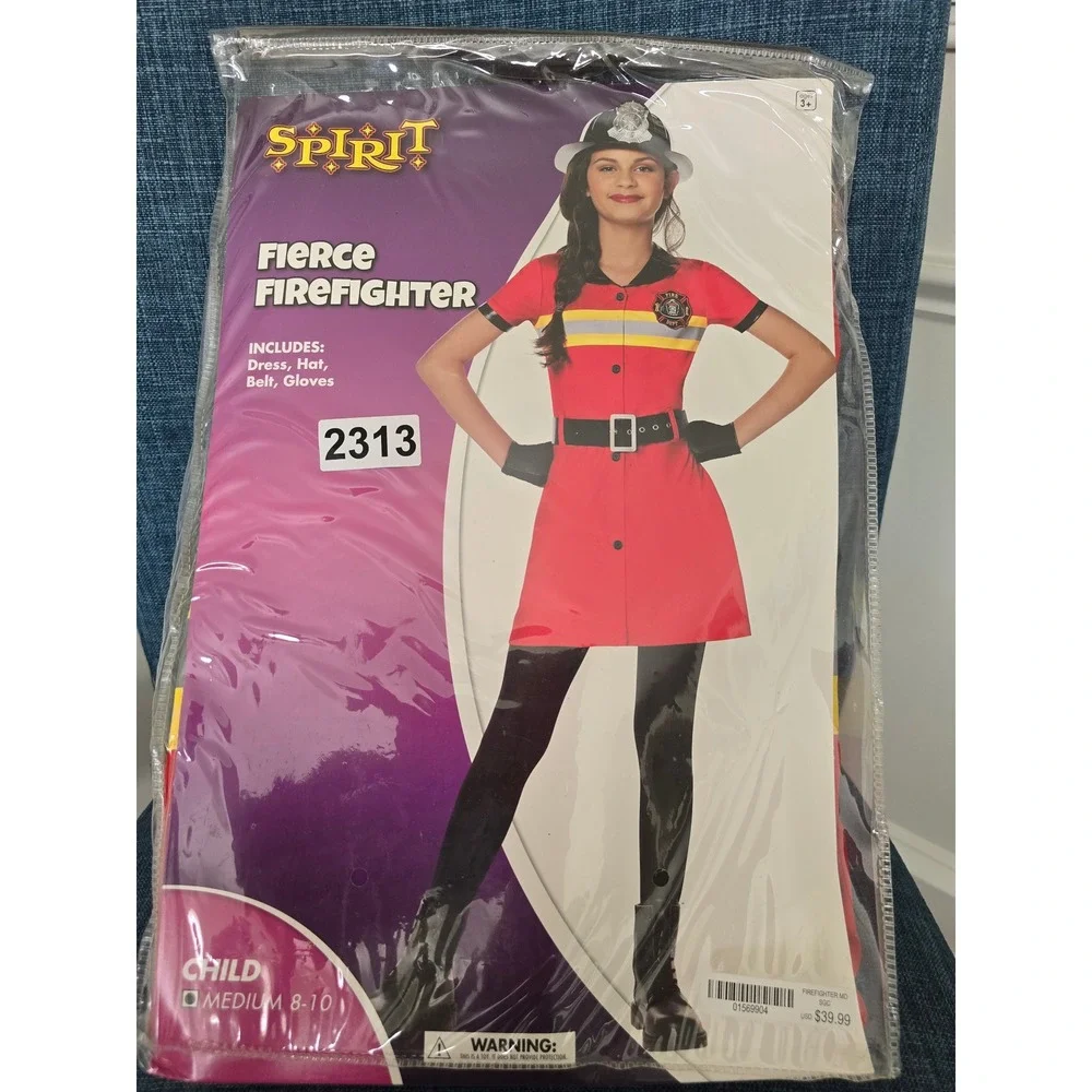 Spirit Halloween Fierce Firefighter Costume Child Medium 8-10 Red 4pc Set New